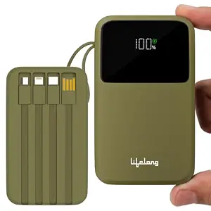 Lifelong Electronics 20000mAh 22.5W Fast Charging Power Bank | 3 Inputs (1 Built-in USB A Cable + 1 C + 1 Lightning Port) & 6 Outputs (3 Built-in Cables + 1 C + 2 A Port) | Small Pocket Size Powerbank